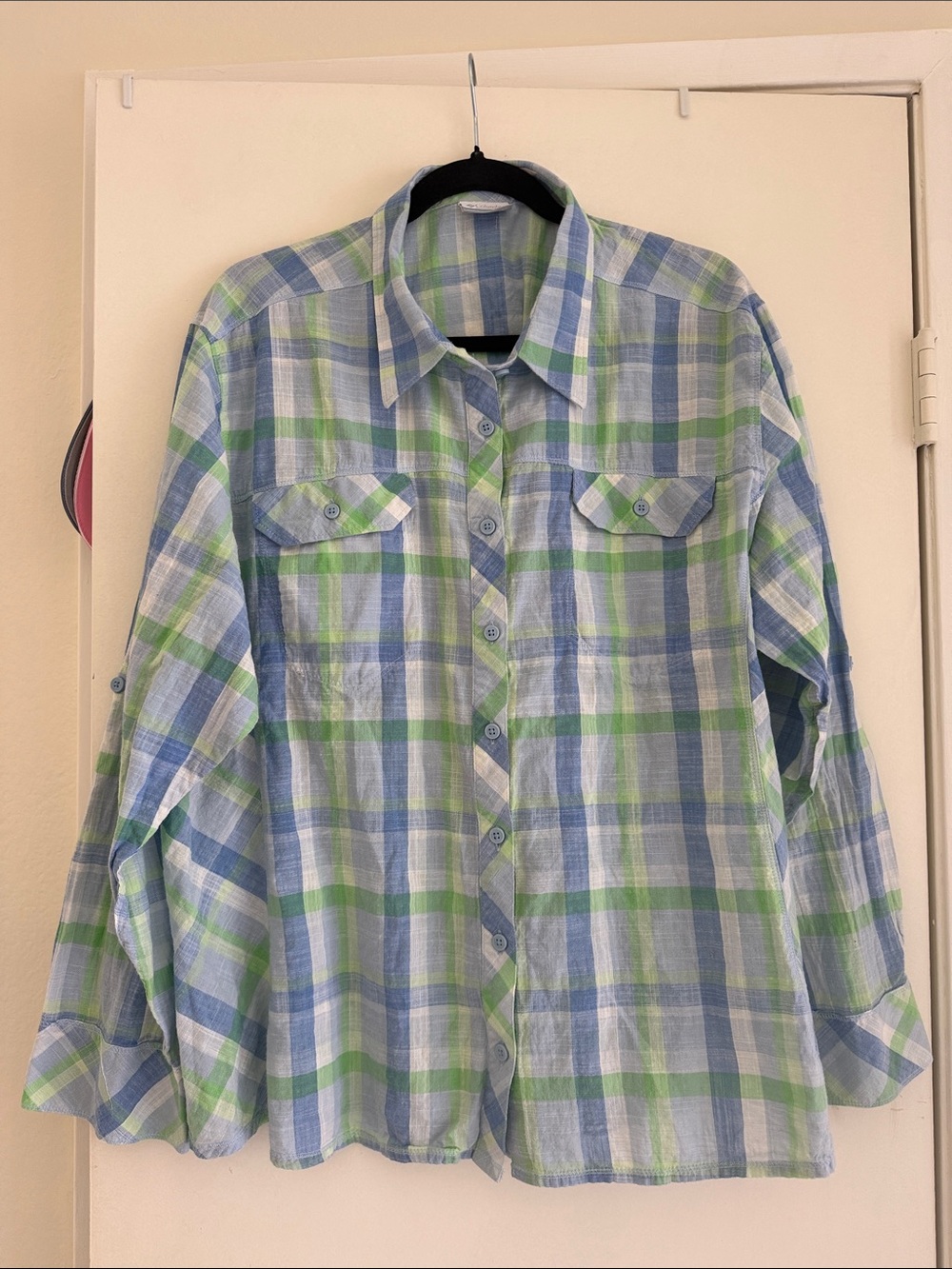 Columbia Lightweight Blue & Green Plaid Button-Up Shirt size 3X